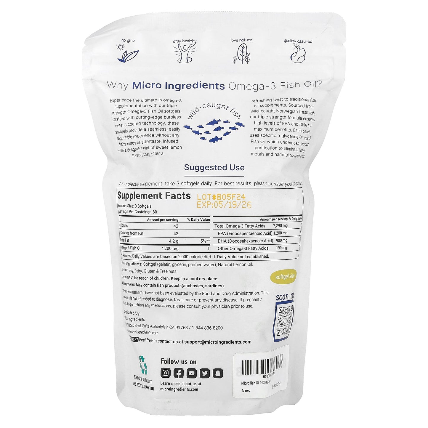 Micro Ingredients, Triple Strength Omega-3 Fish Oil, Lemon, 4,200 mg, 240 Softgels (1,400 mg per Softgel)