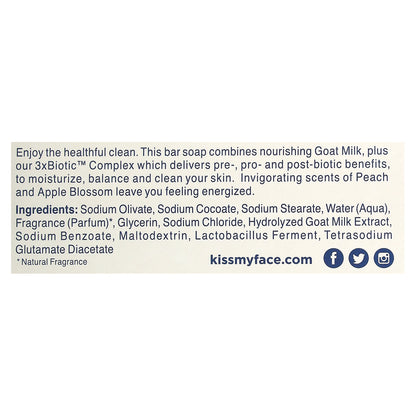 Kiss My Face, Goat Milk Bar Soap, Peach + Apple Blossom, 5 oz (142 g)