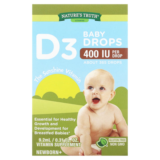 Nature's Truth, Vitamins, D3 Baby Drops, Newborn+, 10 mcg (400 IU), 0.31 fl oz (9.2 ml)