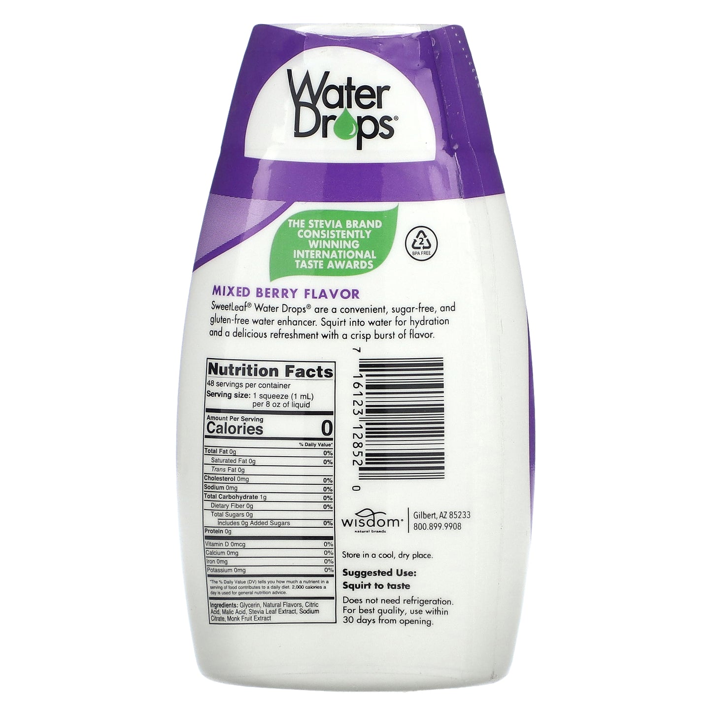 SweetLeaf Stevia, Water Drops, Delicious Stevia Water Enhancer, Mixed Berry, 1.62 fl oz (48 ml)