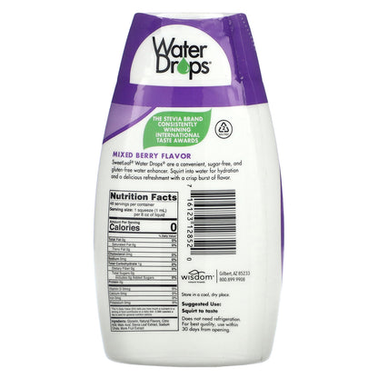 SweetLeaf Stevia, Water Drops, Delicious Stevia Water Enhancer, Mixed Berry, 1.62 fl oz (48 ml)