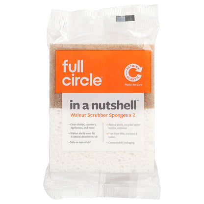 Full Circle, In a Nutshell™, Walnut Scrubber Sponges, 2 Sponges, 4.4" x 2.75" (11.2 cm x 7 cm) Each