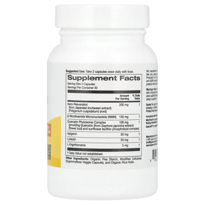Super Nutrition, NMN Complex with trans-Resveratrol, Quercetin Phytosome Complex, Apigenin, and Luteolin, 60 Veggie Capsules