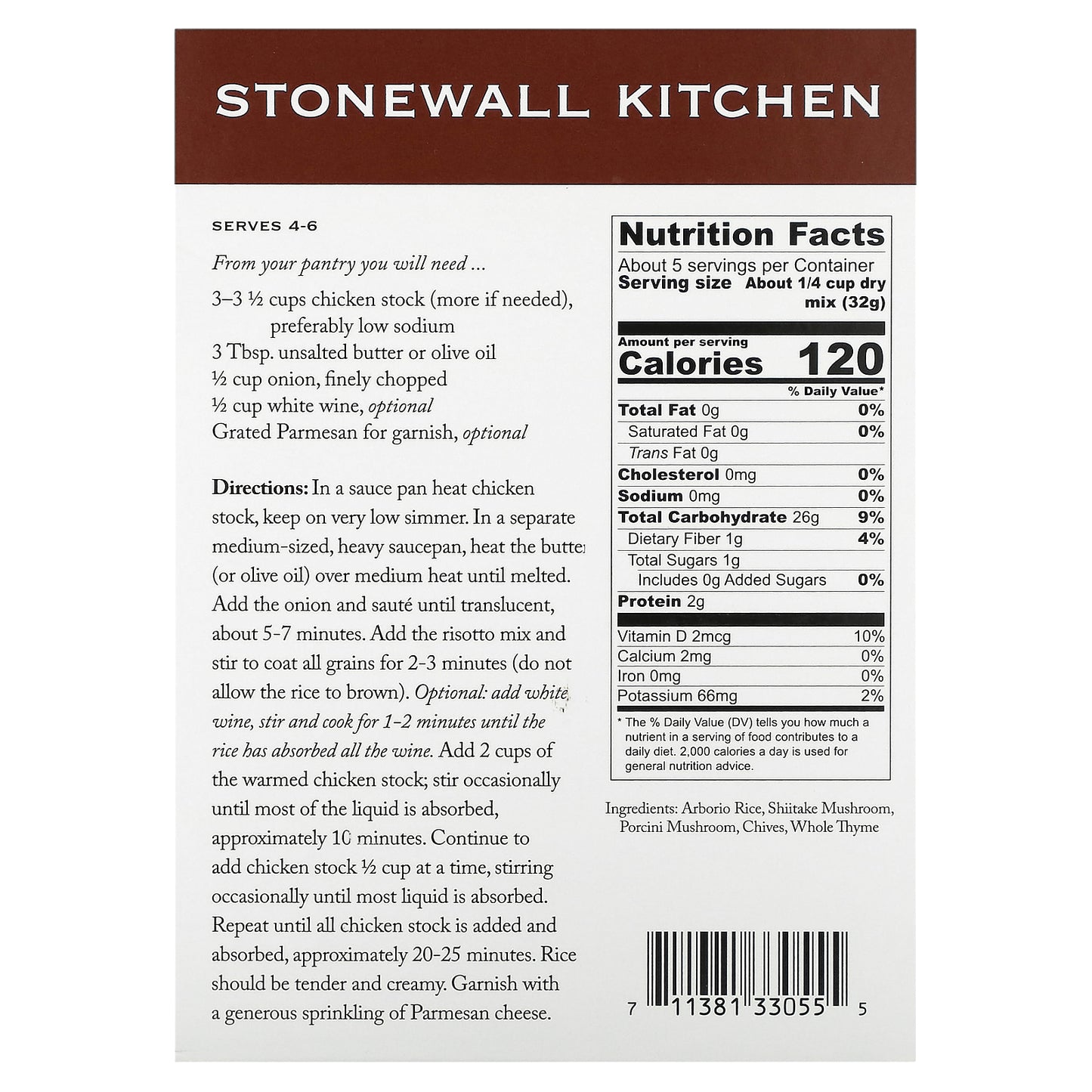 Stonewall Kitchen, Mushroom Risotto, 5.75 oz (163 g)