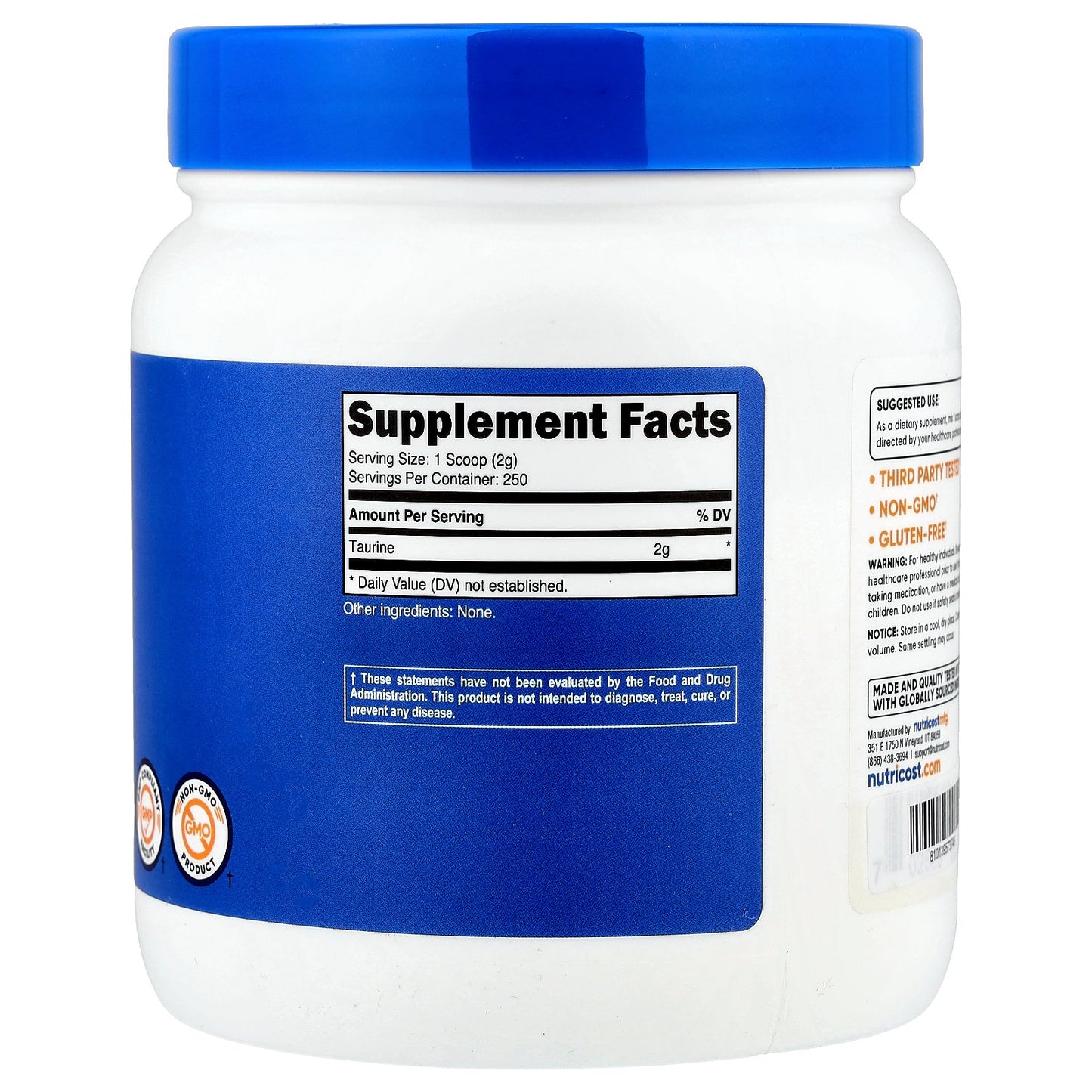 Nutricost, Taurine, Unflavored, 17.9 oz (500 g)