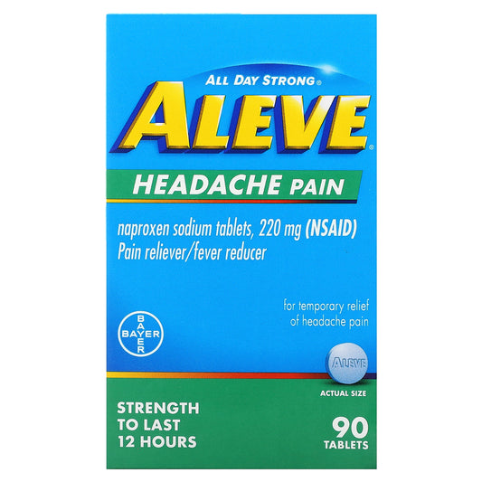 Aleve, Naproxen Sodium Tablets, Headache Pain, 220 mg, 90 Tablets