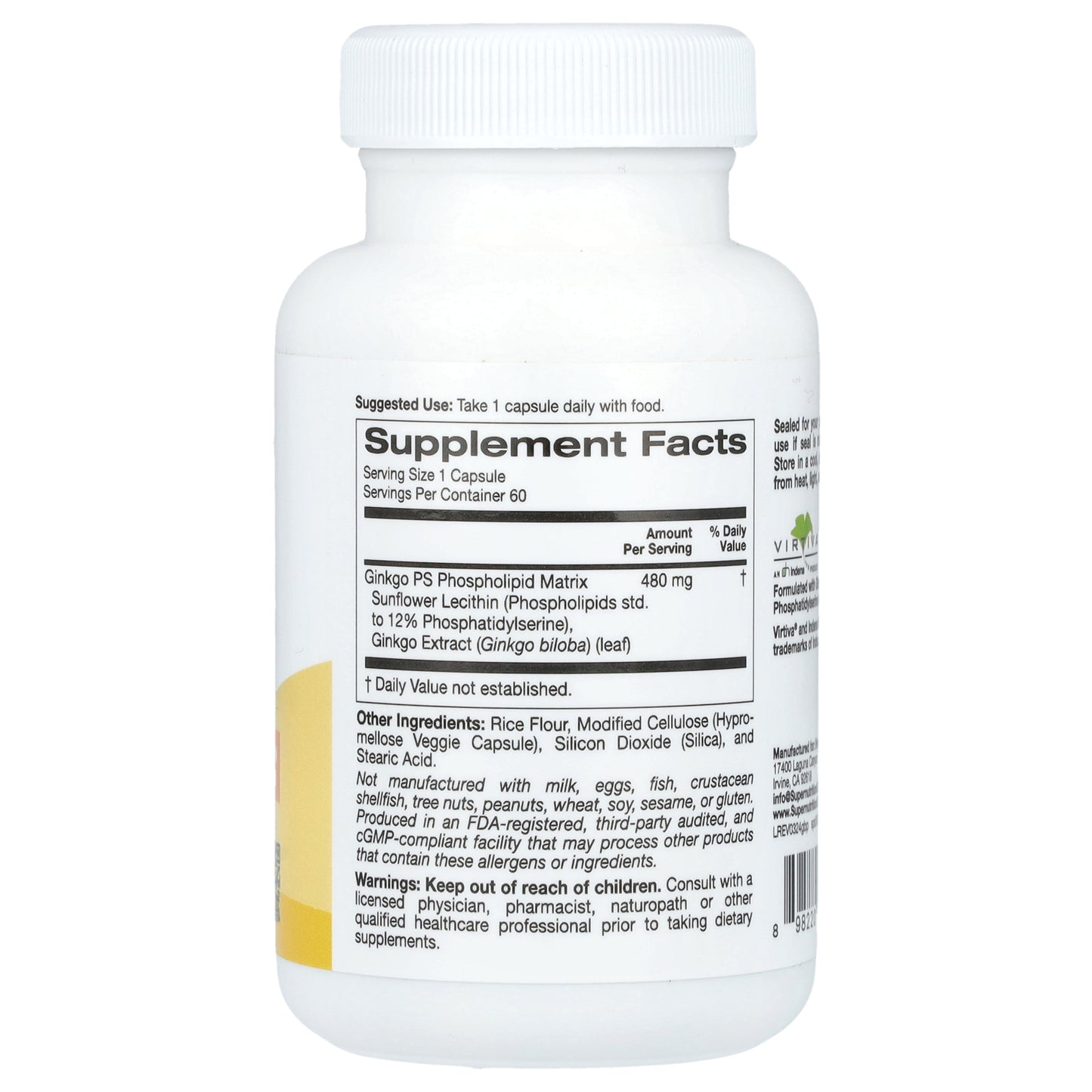 Super Nutrition, Ginkgo PS Phytosome with Ginkgo Extract, 480 mg, 60 Veggie Capsules