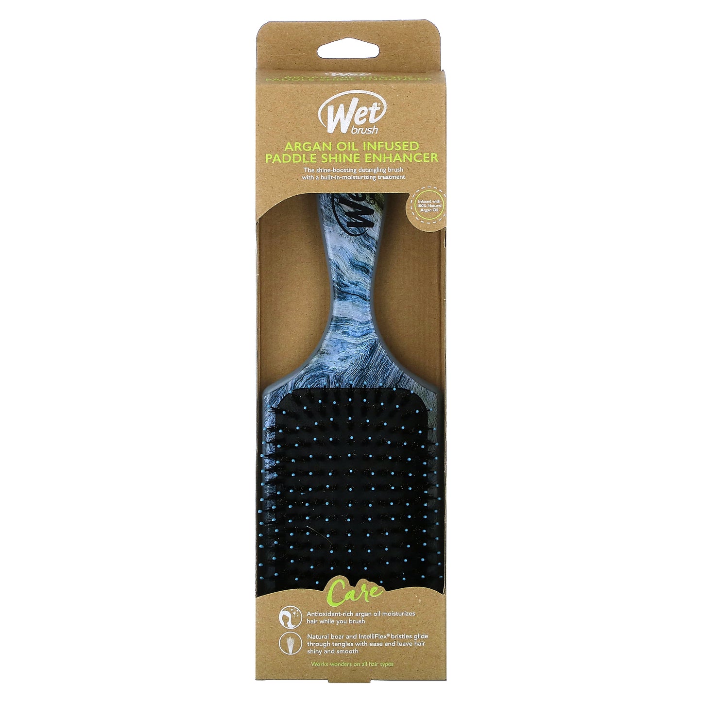 Wet Brush, Argan Oil Infused Paddle Shine Enhancer Brush, Blue, 1 Brush