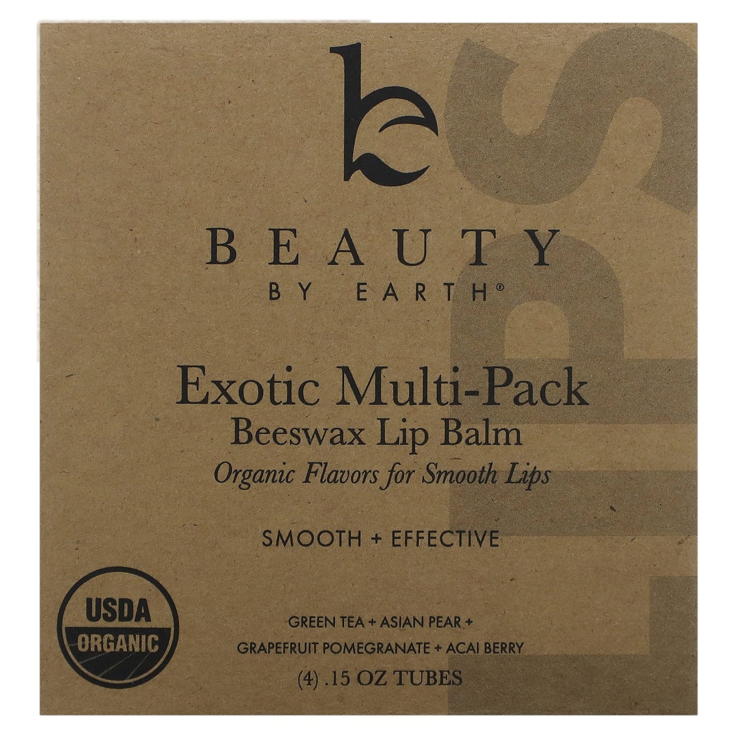 Beauty By Earth, Organic Beeswax Lip Balm, Exotic Multi-Pack, 4 Tubes, 0.15 oz Each