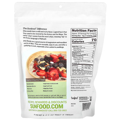 Sunfood, Raw Organic Chia Seeds, 1 lb (454 g)