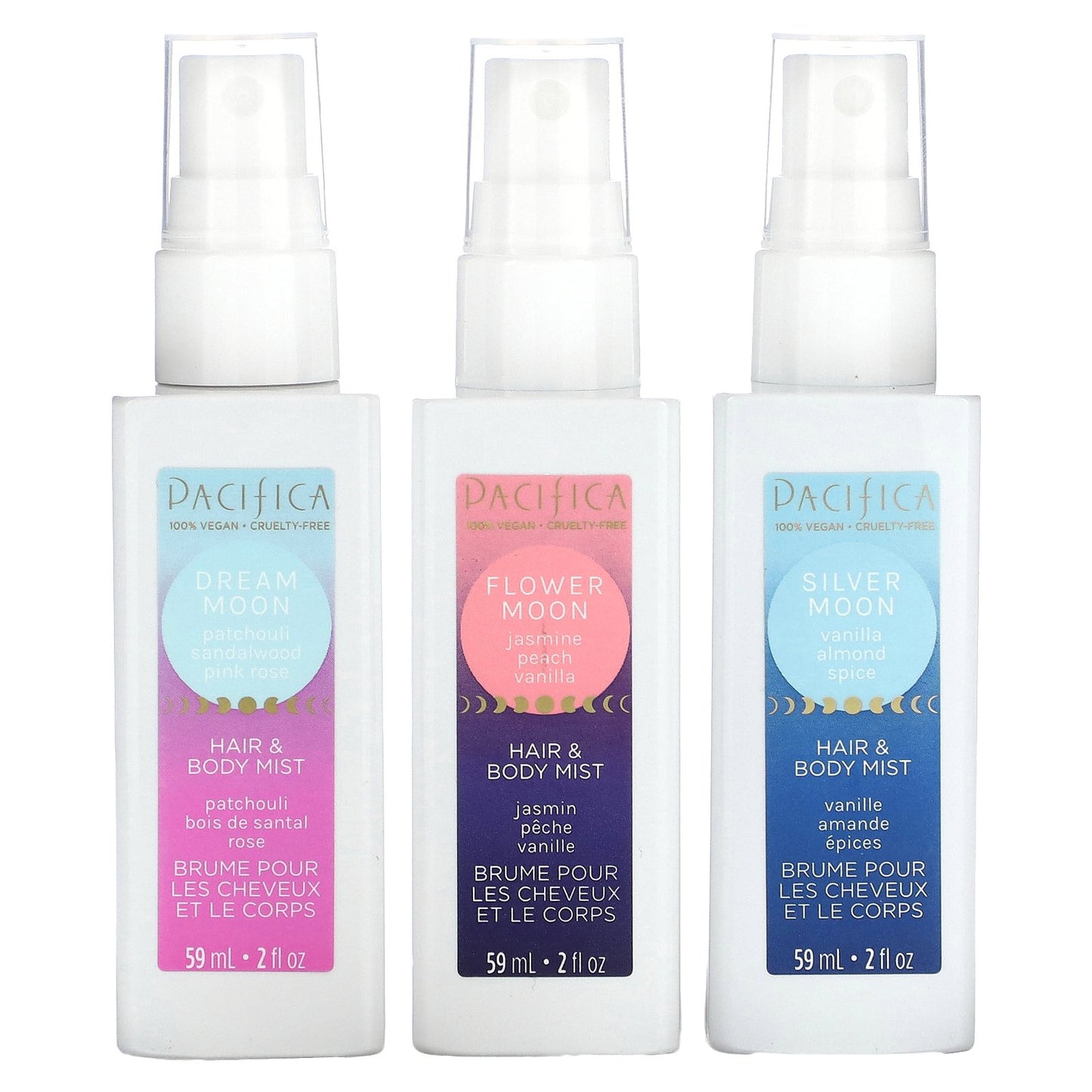 Pacifica, Hair & Body Mists, Moon Mood, 3 Pack, 2 fl oz (59 ml) Each