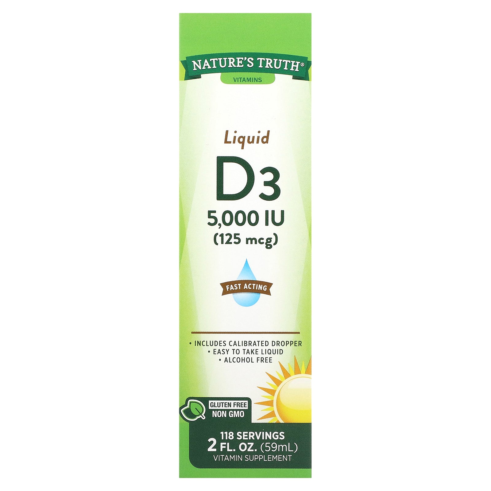 Nature's Truth, Vitamins, Liquid D3, 125 mcg (5,000 IU), 2 fl oz (59 ml)