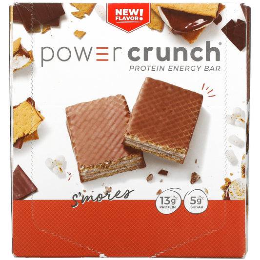 BNRG, Power Crunch Protein Energy Bar, S'mores, 12 Bars, 1.4 oz (40 g) Each