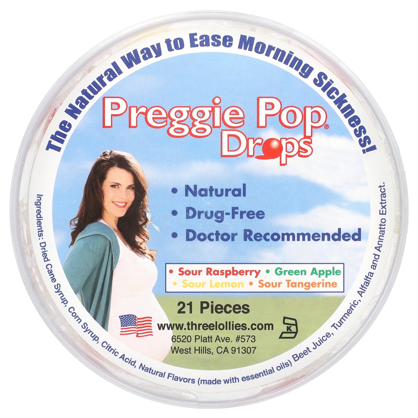 Preggie, Preggie Pop Drops, Sour Fruits, 21 Pieces