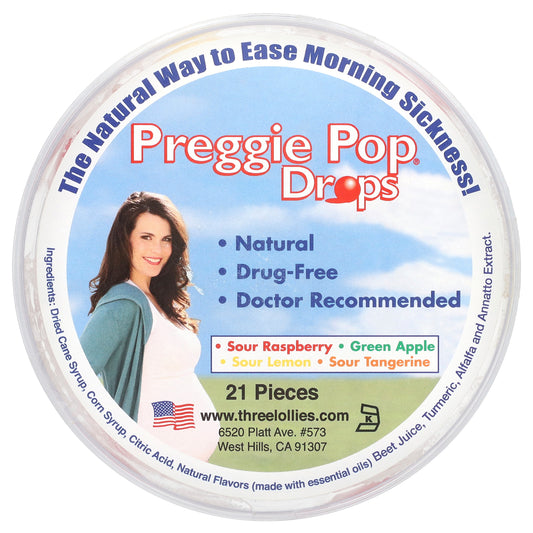 Preggie, Preggie Pop Drops, Sour Fruits, 21 Pieces