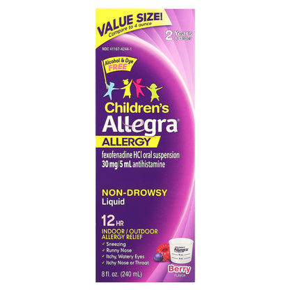 Allegra, Children's Allergy Liquid, 2 Years & Older, Berry, 30 mg, 8 fl oz (240 ml)