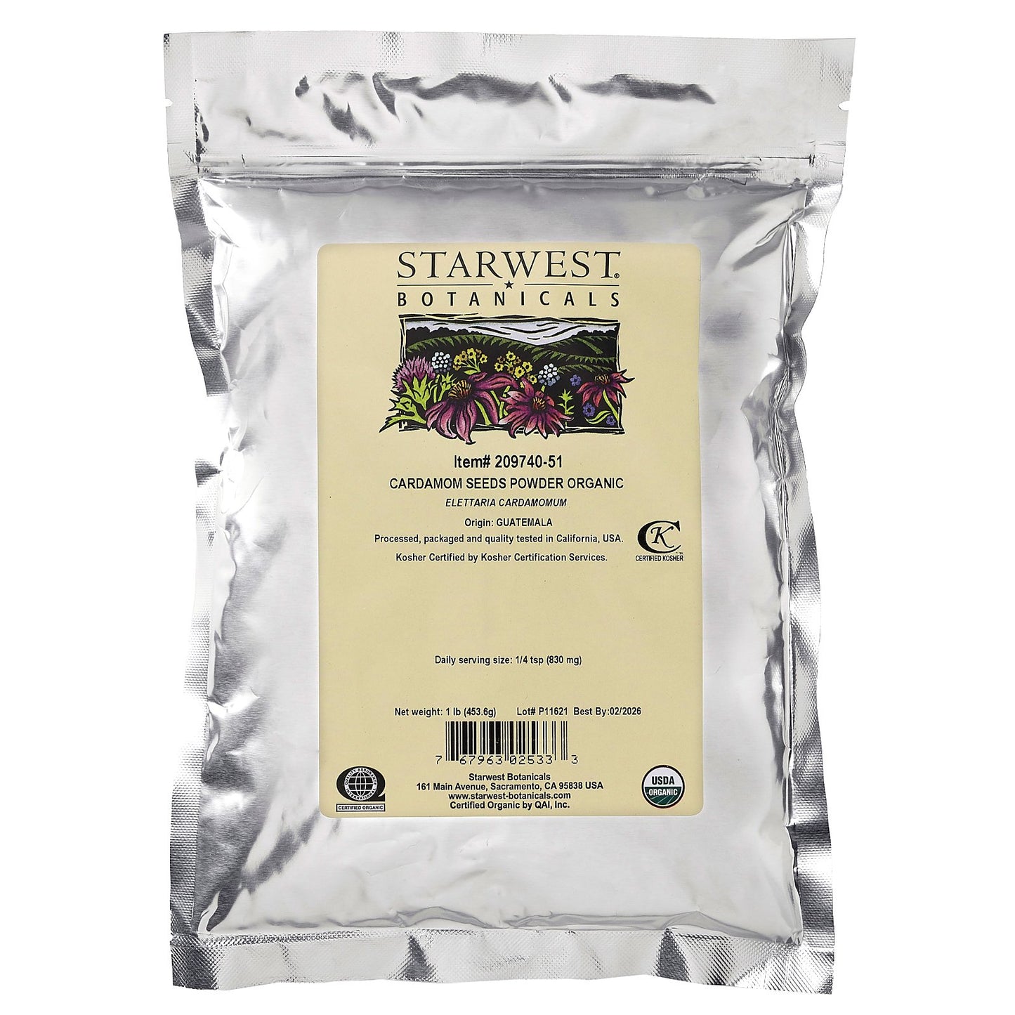 Starwest Botanicals, Organic Cardamom Seeds Powder, 1 lb (453.6 g)