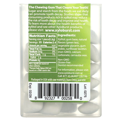 Xyloburst, Xylitol Gum, Green Tea, 25 Pieces