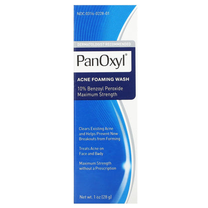 PanOxyl, Acne Foaming Wash, Maximum Strength, 1 oz (28 g)