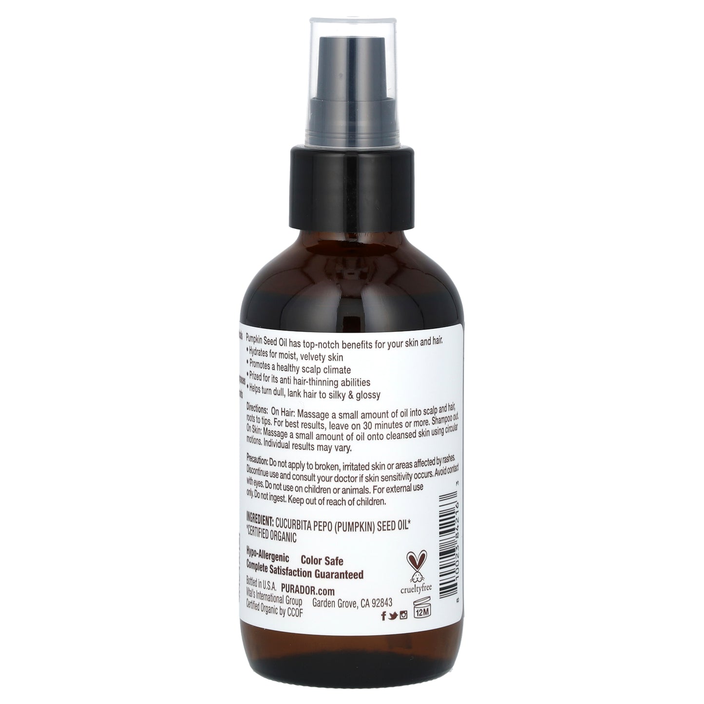 Pura D'or, Organic Pumpkin Seed Oil, 4 fl oz (118 ml)