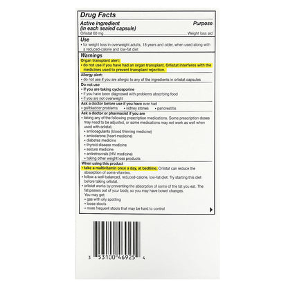 Alli, Orlistat, Weight Loss Aid, Refill Pack , 60 mg, 120 Capsules