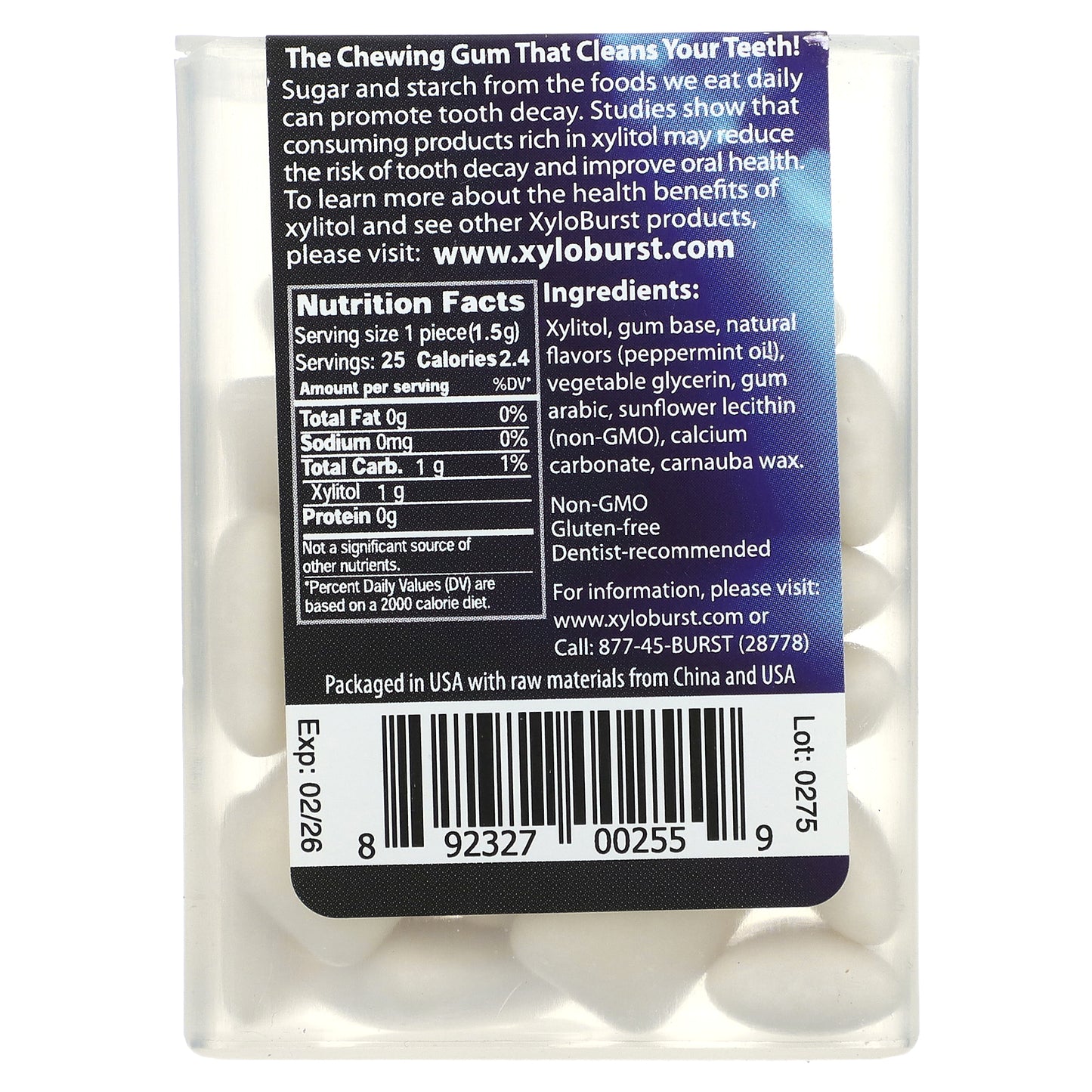 Xyloburst, Xylitol Gum, Peppermint, 25 Pieces