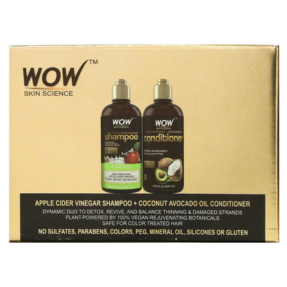 Wow Skin Science, Apple Cider Vinegar Shampoo + Virgin Coconut Avocado Oil Conditioner, 2 Piece Kit