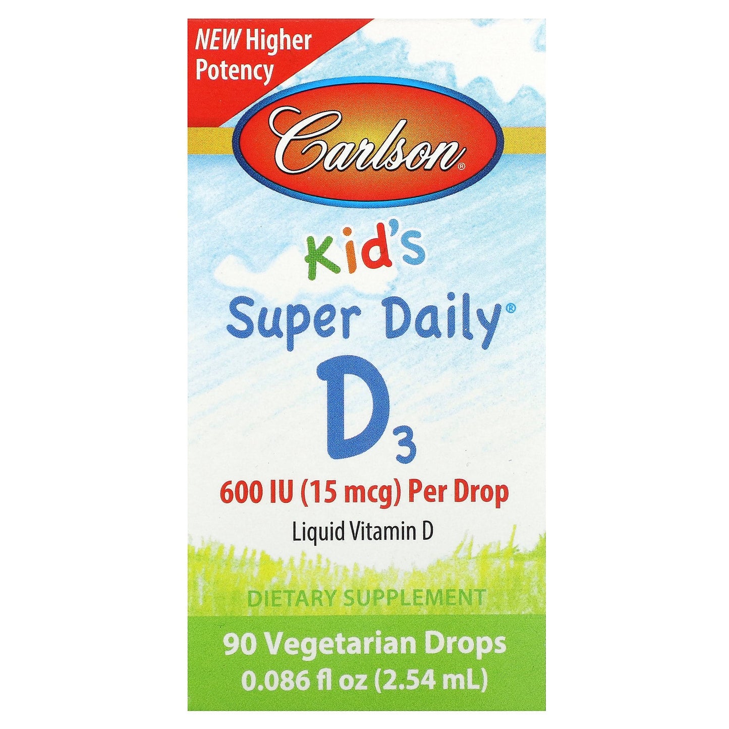 Carlson, Kid's Super Daily® D3, 15 mcg (600 IU), 0.086 fl oz (2.54 ml)