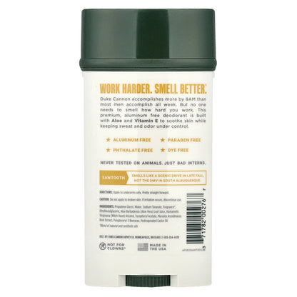 Duke Cannon Supply Co., Aluminum Free Deodorant, Sawtooth, Alpine Air + Cedarwood, 3 oz