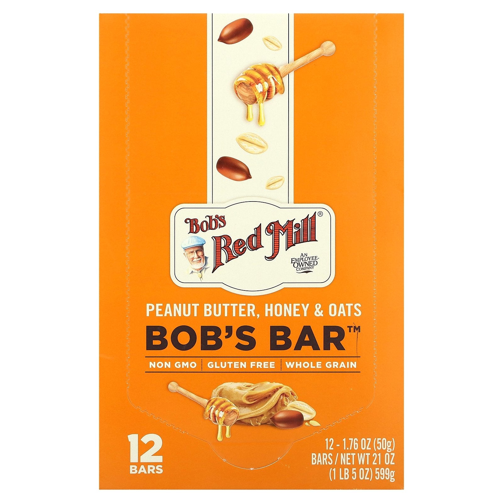 Bob's Red Mill, Bob's Bar, Peanut Butter, Honey & Oats , 12 Bars, 1.76 oz (50 g) Each