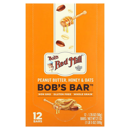 Bob's Red Mill, Bob's Bar, Peanut Butter, Honey & Oats , 12 Bars, 1.76 oz (50 g) Each