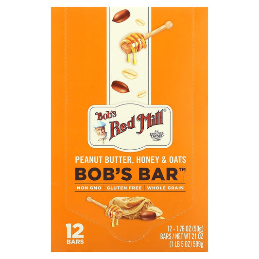 Bob's Red Mill, Bob's Bar, Peanut Butter, Honey & Oats , 12 Bars, 1.76 oz (50 g) Each