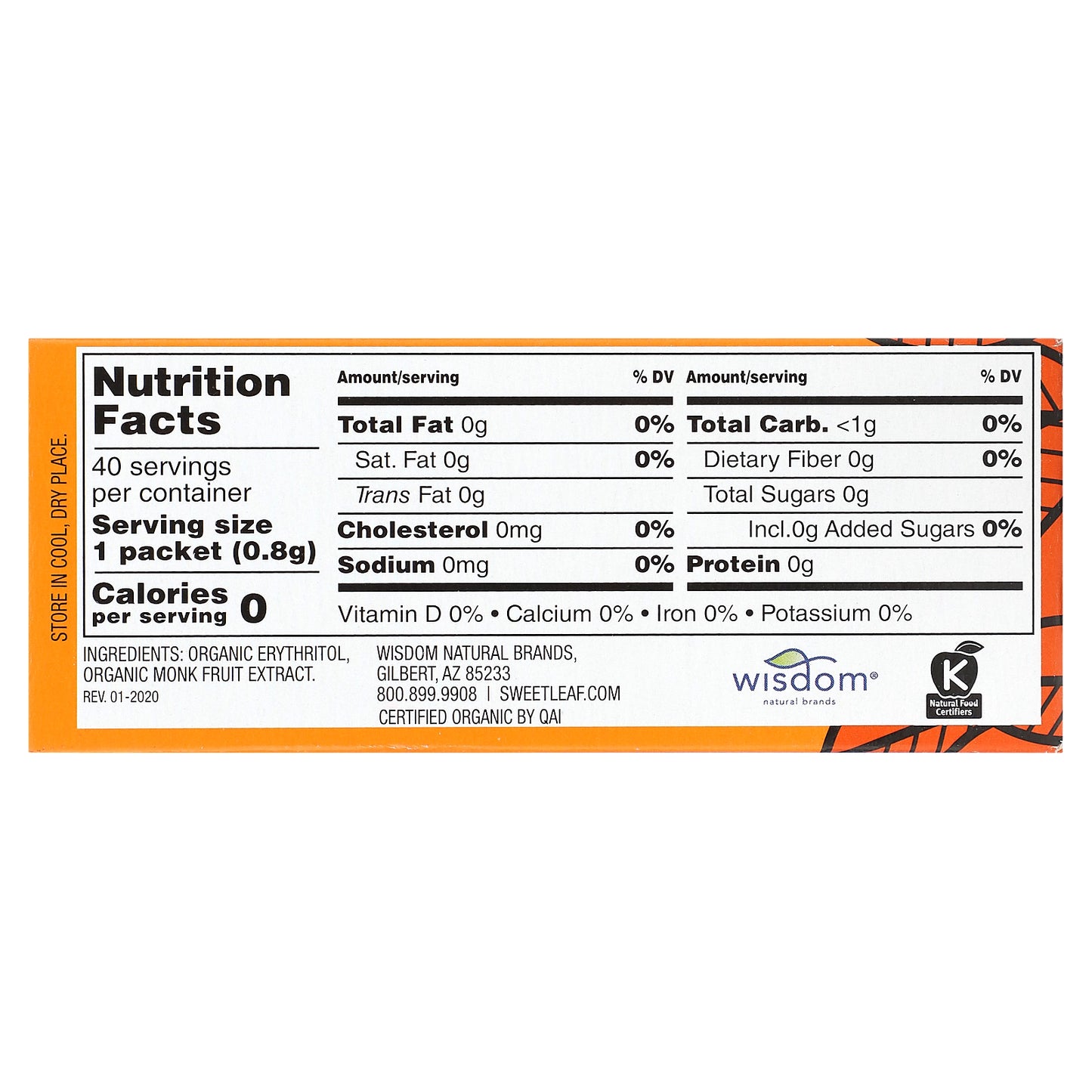 SweetLeaf Stevia, Monk Fruit Organic Sweetener Granular, 40 Packets, 0.28 oz (0.8 g) Each