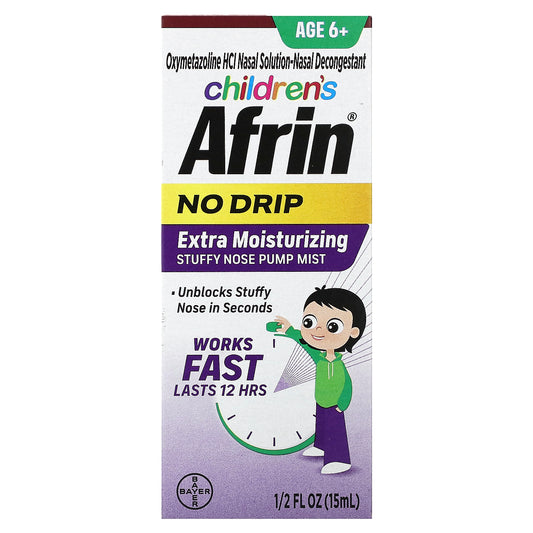 Afrin, Children's, No Drip Extra Moisturizing Stuffy Nose Pump Mist, Age 6+, 1.2 fl oz (15 ml)