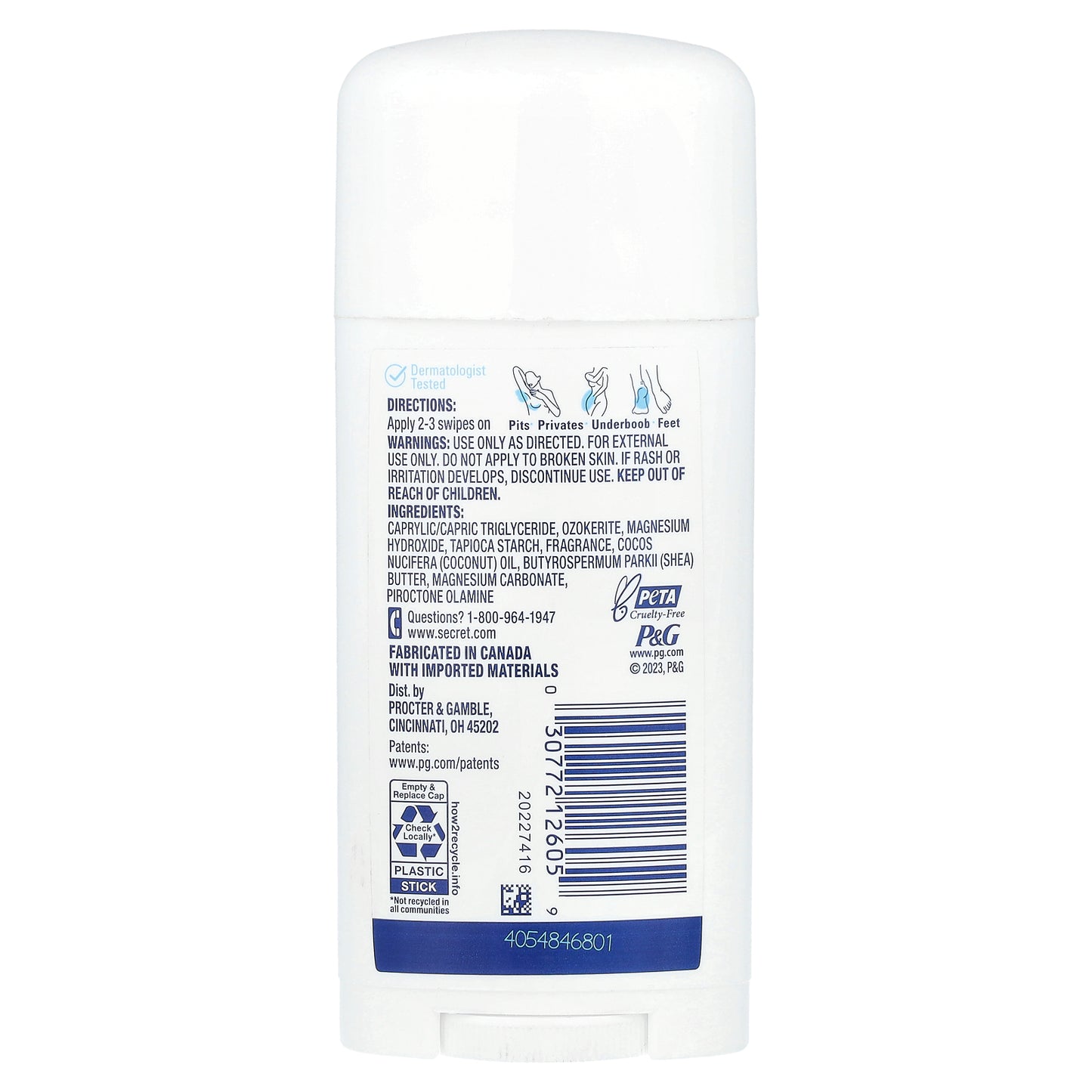 Secret, Whole Body Deodorant, Aluminum Free Dry Solid, Peach + Vanilla Blossom, 2.4 oz (68 g)