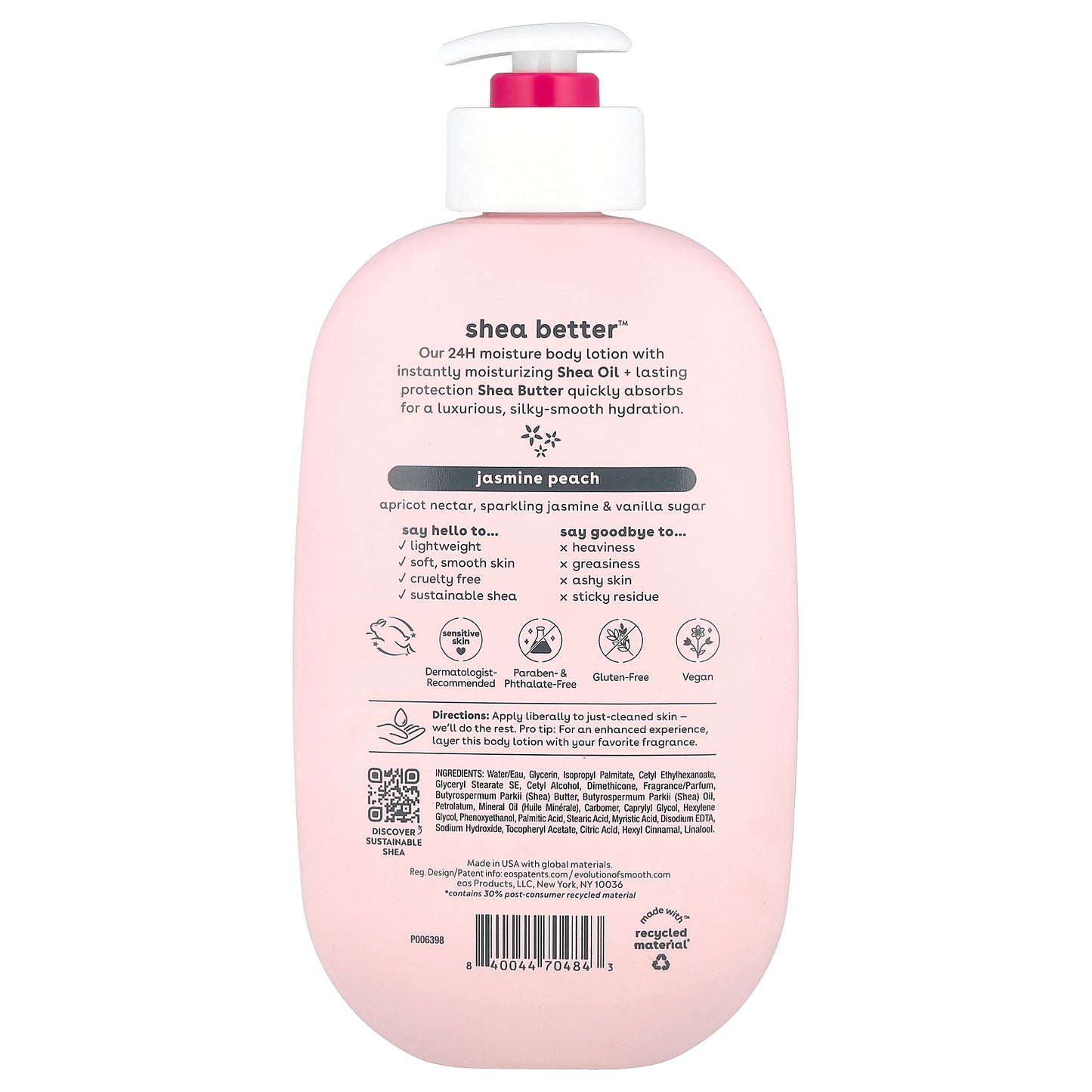 EOS, Shea Better™, 24H Moisture Body Lotion, Jasmine Peach, 16 fl oz (473 ml)