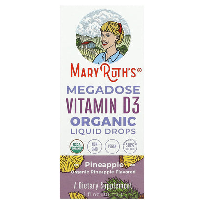 MaryRuth's, Megadose Vitamin D3 Organic Liquid Drops, Pineapple, 100 mcg (4,000 IU), 1 fl oz (30 ml)