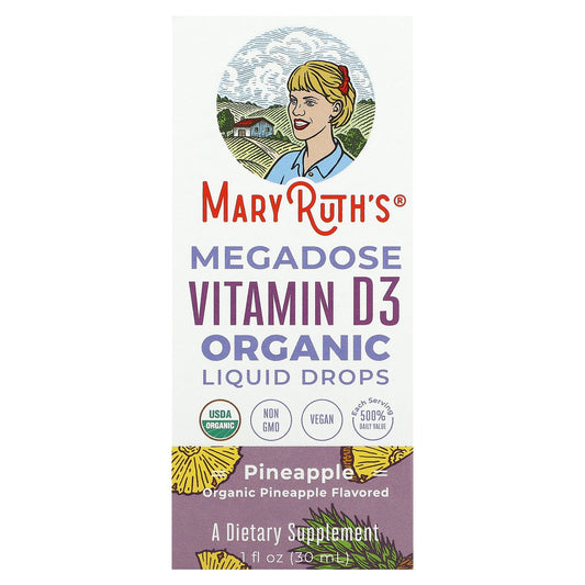 MaryRuth's, Megadose Vitamin D3 Organic Liquid Drops, Pineapple, 100 mcg (4,000 IU), 1 fl oz (30 ml)