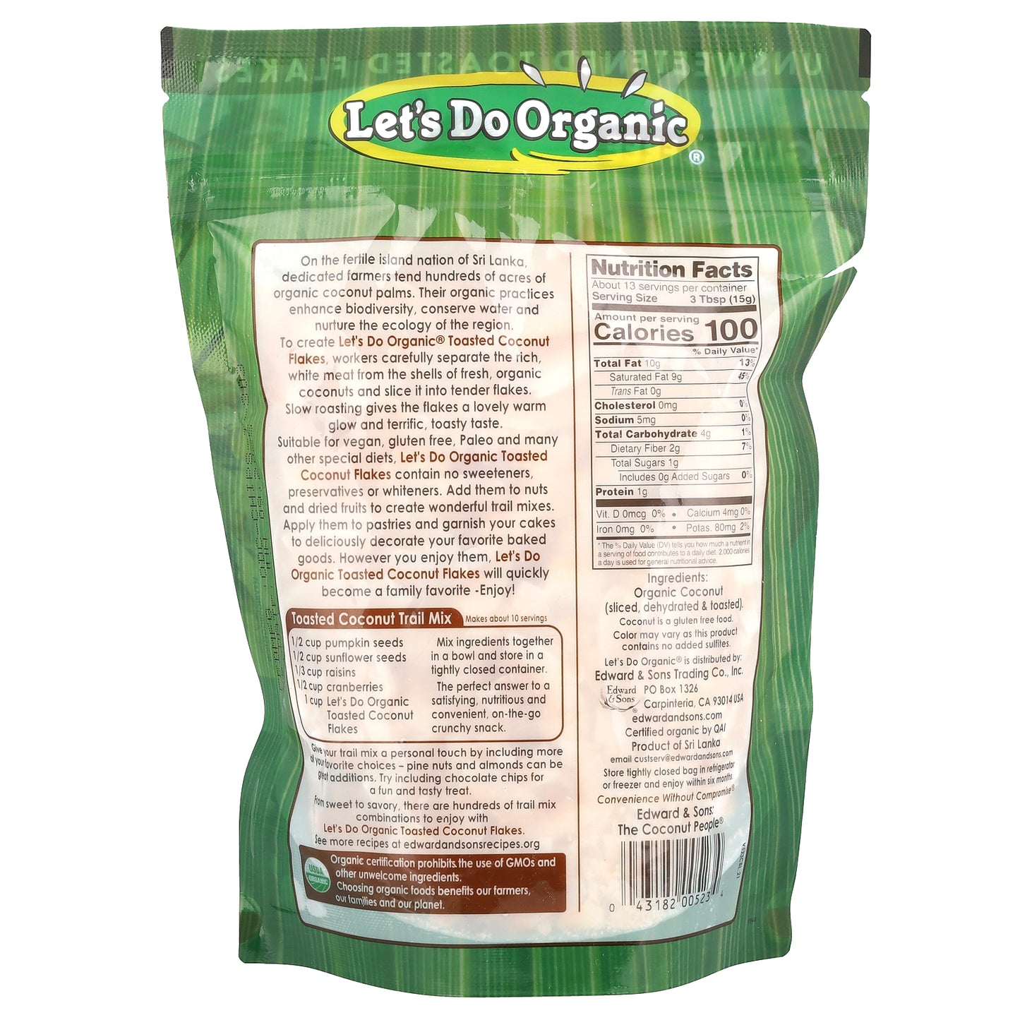 Edward & Sons, Let's Do Organic, 100% Organic Unsweetened Toasted Coconut Flakes, 7 oz (200 g)