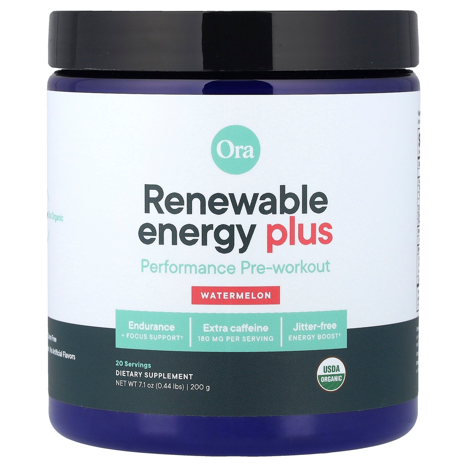 Ora, Renewable Energy Plus, Performance Pre-Workout, Watermelon, 7.1 oz (200 g)