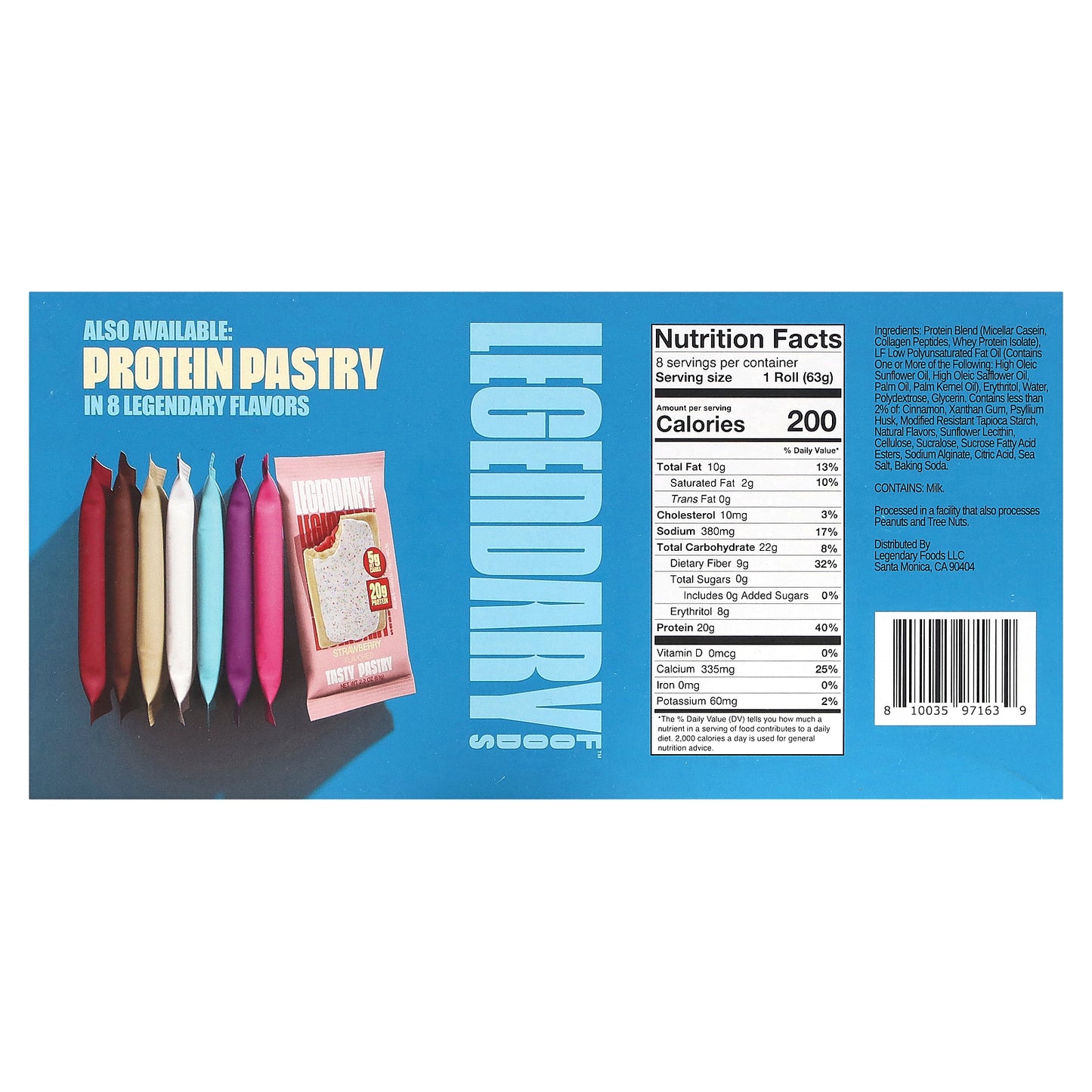 Legendary Foods, Protein Sweet Roll, Cinnamon, 8 Pack, 2.2 oz (63 g) Each