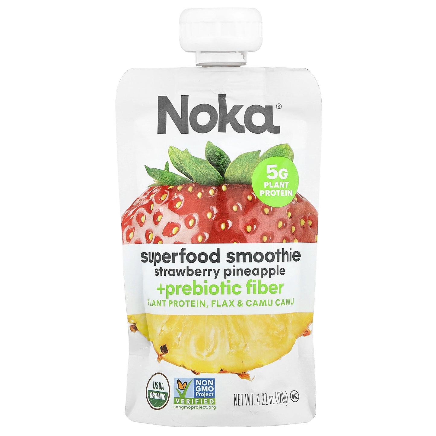 Noka, Superfood Smoothie + Prebiotic Fiber, Strawberry Pineapple, 4.22 oz (120 g)