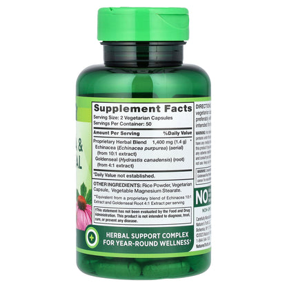 Nature's Truth, Echinacea & Goldenseal Root, 100 Vegetarian Capsules