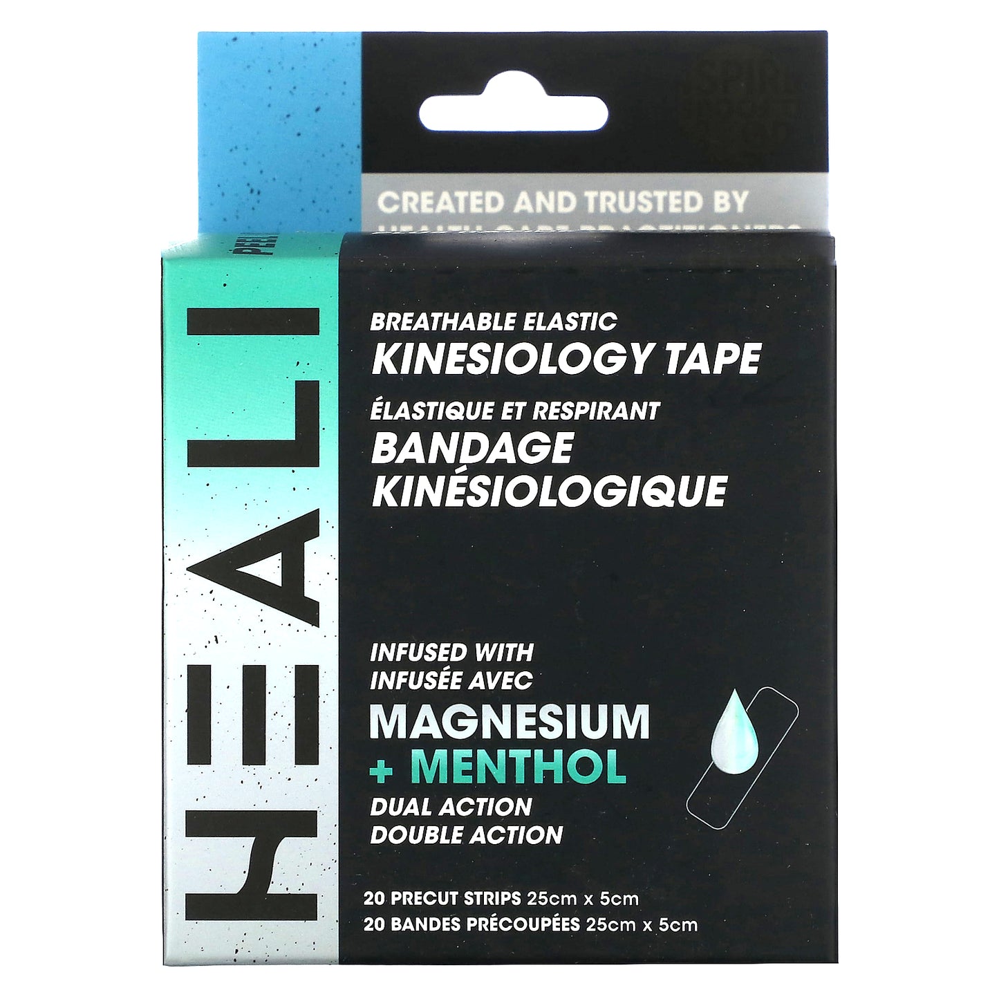 Heali Medical Corp, Breathable Elastic Kinesiology Tape, Black, 20 Precut Strips