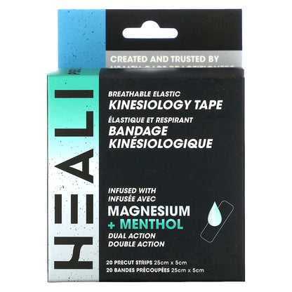Heali Medical Corp, Breathable Elastic Kinesiology Tape, Black, 20 Precut Strips