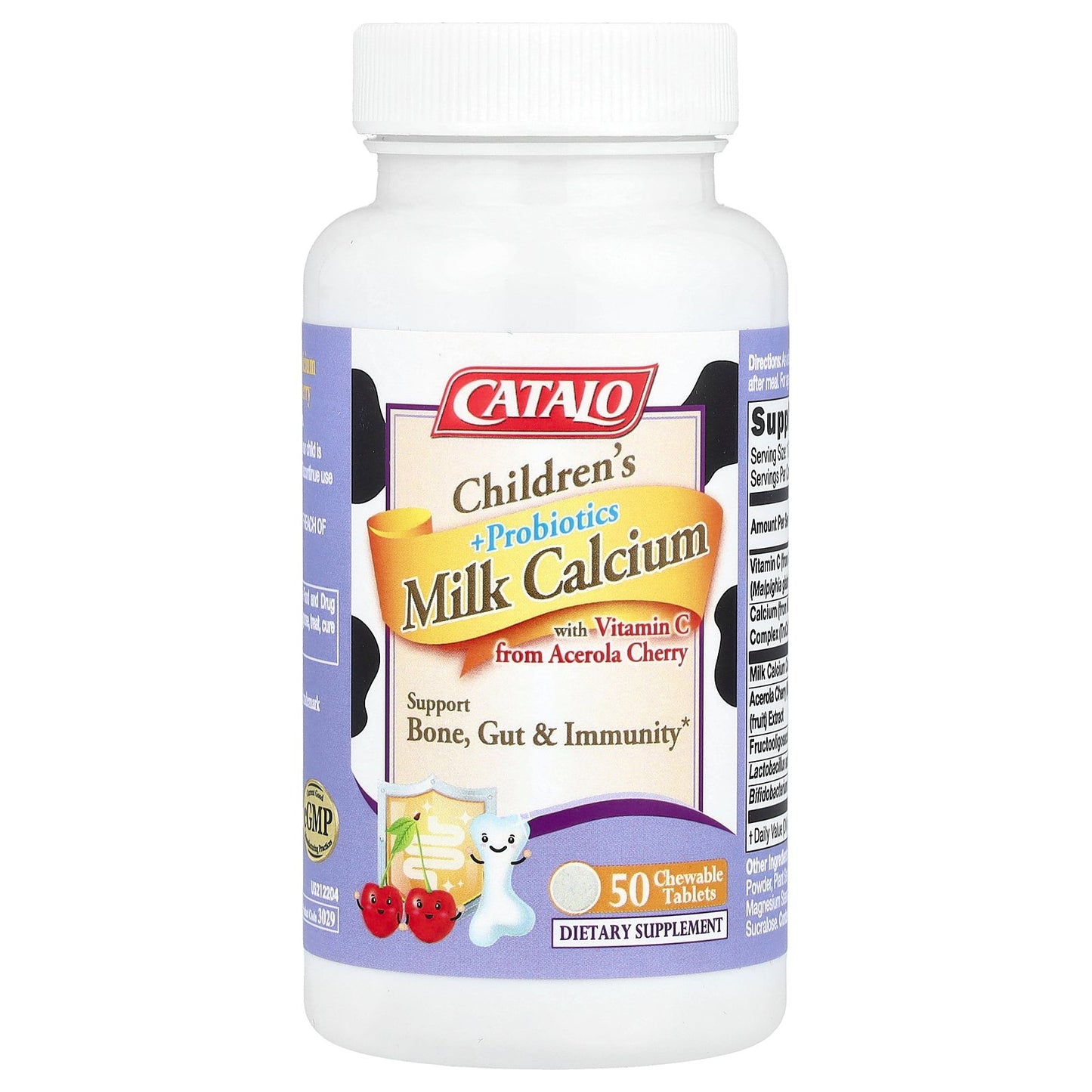 CATALO, Children's Milk Calcium + Probiotics with Vitamin C , 50 Chewable Tablets