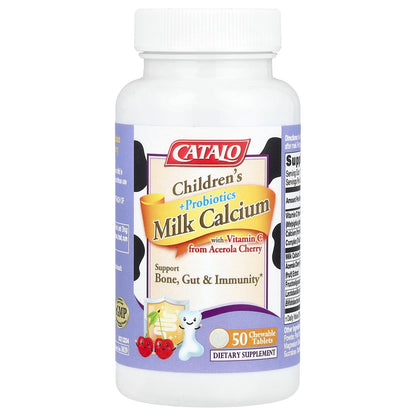 CATALO, Children's Milk Calcium + Probiotics with Vitamin C , 50 Chewable Tablets