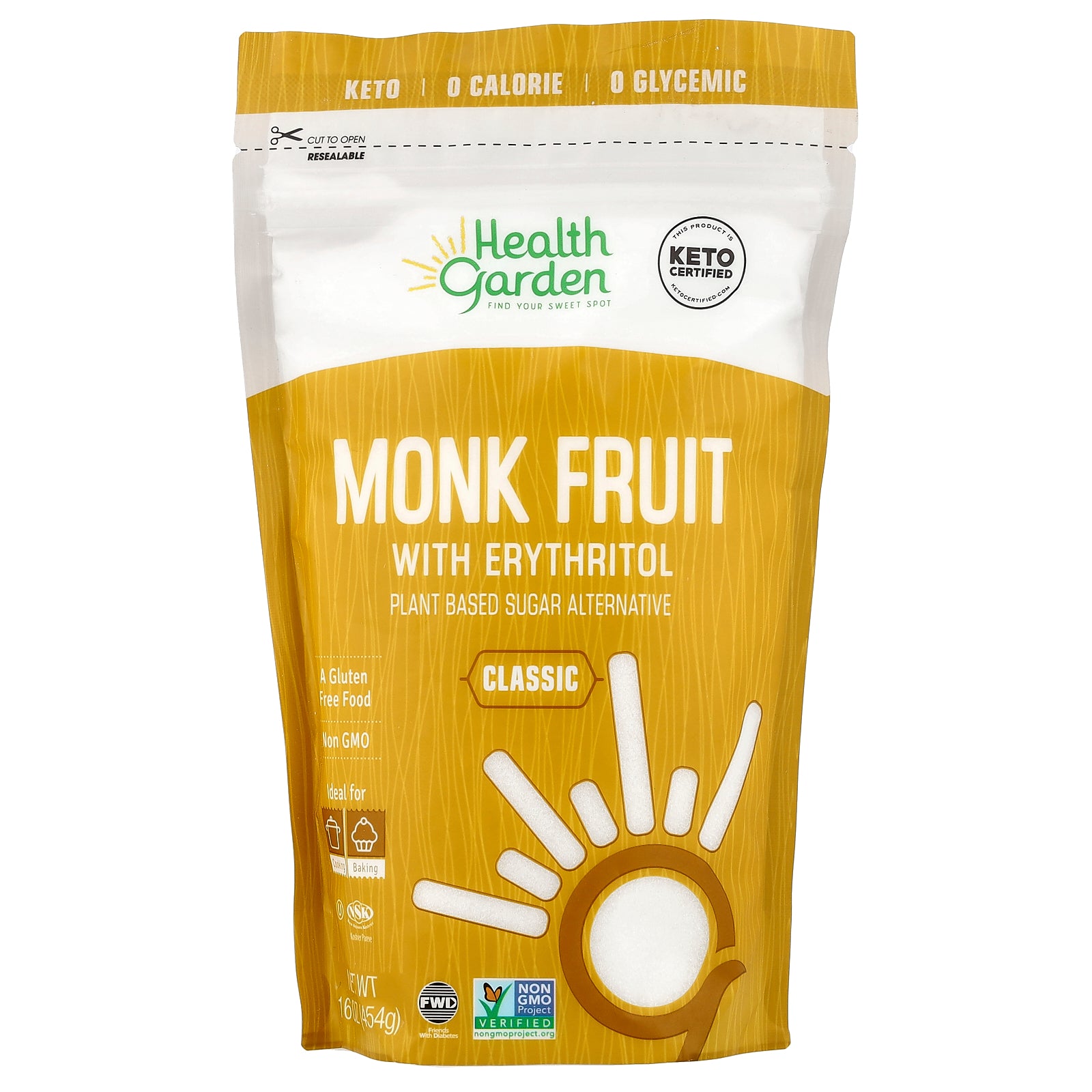 Health Garden, Monk Fruit With Erythritol, Classic, 16 oz (454 g)