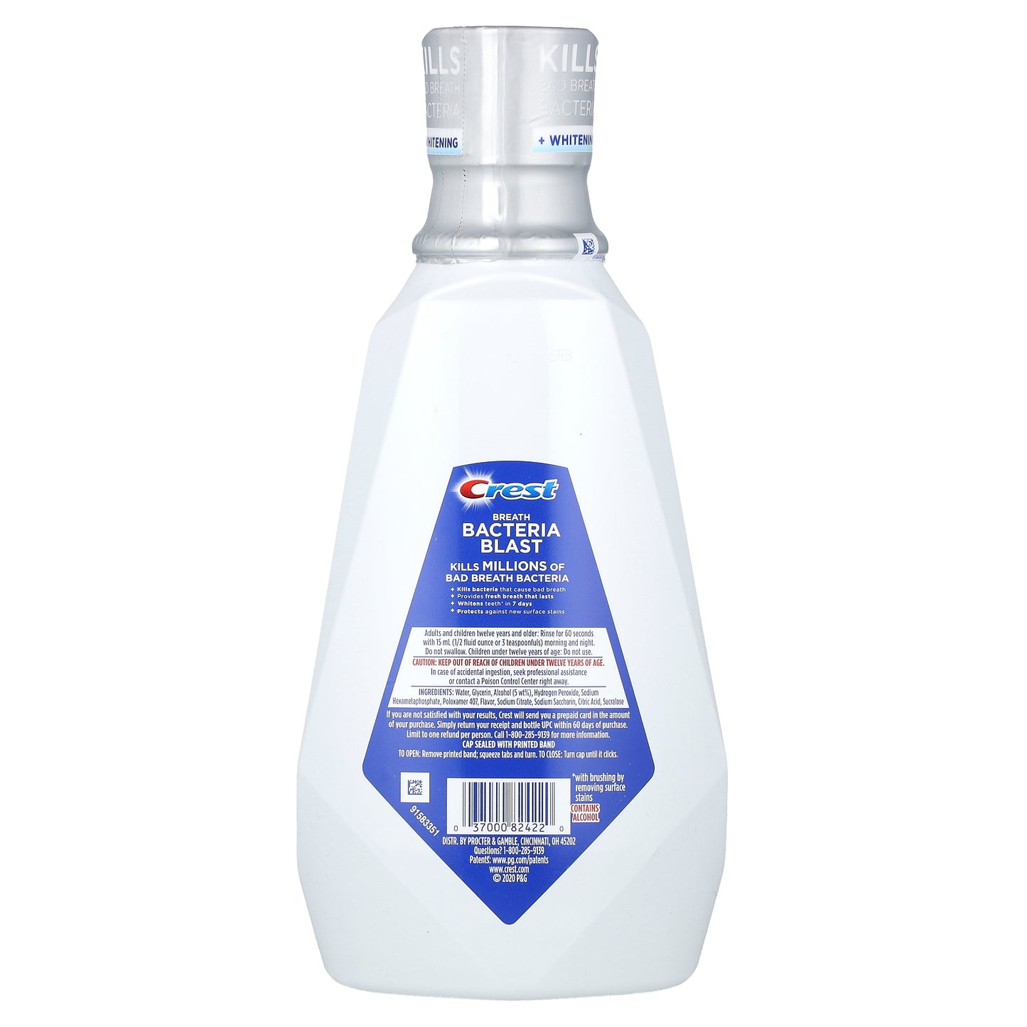 Crest, Multi-Care Whitening Mouthwash, Breath Bacteria Blast, Icy Cool Mint, 32 fl oz (946 ml)