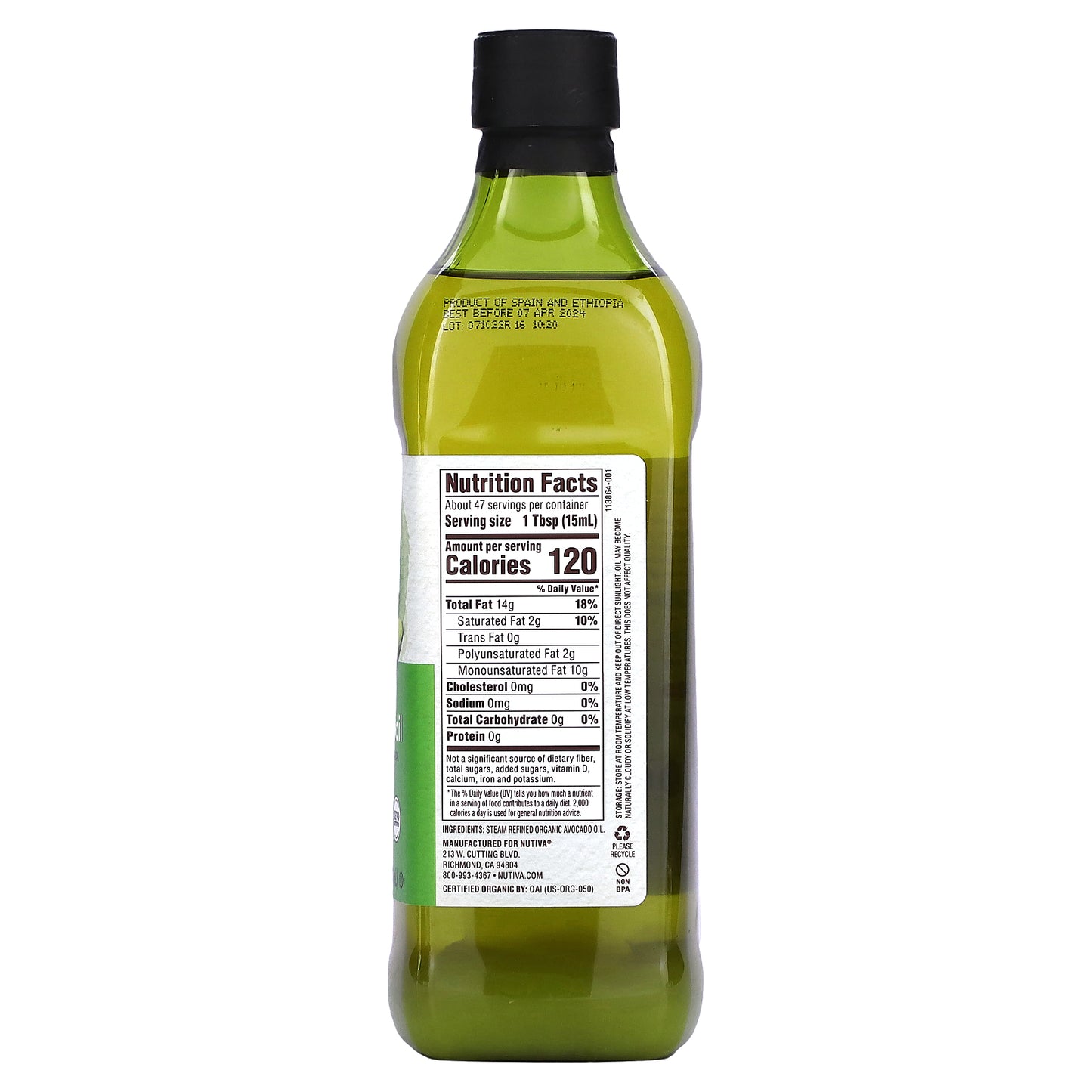 Nutiva, Organic Avocado Oil, 24 fl oz (710 ml)